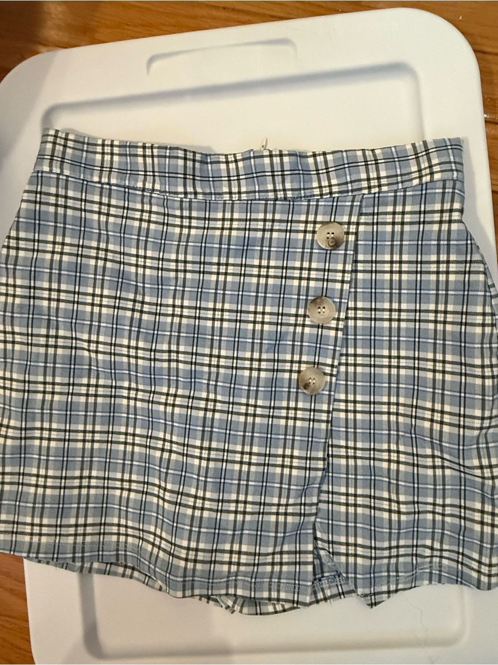 Altar’d State Plaid Button-Front Mini Skirt - Light Blue